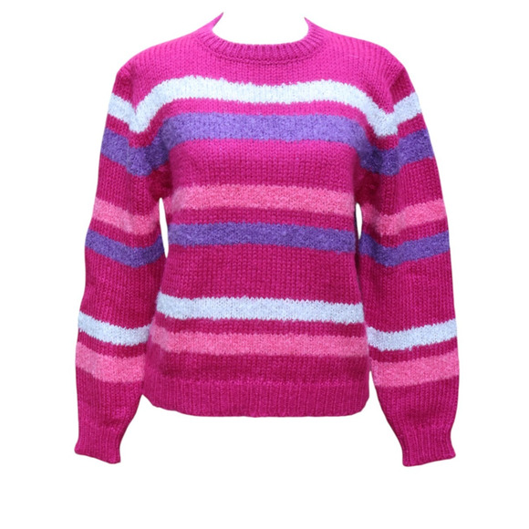 Vtg 80s Penguin Isle Striped Sweater Cozy Fuzzy Maximalist Dopamine Wool‎ Size L - Picture 1 of 8